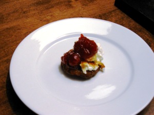 Tostones with Smpky Cranberry Sauce and Roasted Goat Cheese